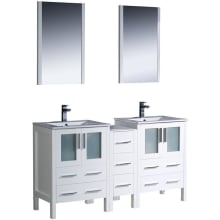 Torino 60" Free Standing Double Vanity Set with Engineered Wood Cabinet, Ceramic Vanity Top, Framed Mirrors and Single Hole Faucets