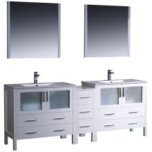 Torino 83" Free Standing Double Vanity Set with Engineered Wood Cabinet, Ceramic Vanity Top, Framed Mirrors and Single Hole Faucets