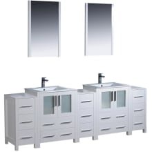 Torino 84" Free Standing Double Vanity Set with Engineered Wood Cabinet, Ceramic Vanity Top, Framed Mirrors and Single Hole Faucets