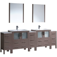 Torino 96" Free Standing Double Vanity Set with Engineered Wood Cabinet, Ceramic Vanity Top, Framed Mirrors and Single Hole Faucets