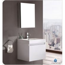 Nano 23-3/8" Wall Mounted / Floating MDF Vanity With Rectangular Medicine Cabinet with Mirror, Acrylic Sink, Countertop, Faucet, P-Trap, Pop Up Drain and Installation Hardware