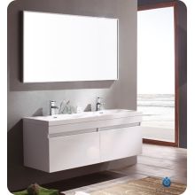 Largo 56-5/8" Wall Mounted / Floating Vanity Set with MDF Cabinet, Acrylic Top, 2 Integrated Sinks, 1 Mirror, and 2 Single Hole Faucets