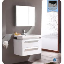 Medio 31-3/8" Wall Mounted / Floating MDF Vanity With Mirrored Medicine Cabinet, Sink, Countertop, P-Trap, Pop Up Drain and Installation Hardware