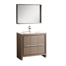 35-3/8" Wide Free Standing Vanity Set with Plywood Cabinet, Ceramic Top, 1 Integrated Sink, 1 Mirror, and 1 Single Hole Faucet