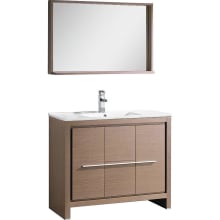 40" Wide Free Standing Vanity Set with Plywood Cabinet, Ceramic Top, Drop-In Sink, Mirror, and Single Hole Faucet