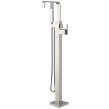 Square Floor Mounted Tub Filler with Built-In Diverter - Includes Hand Shower