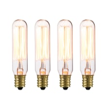 Pack of (4) - 40W Mini Tube Vintage Edison Dimmable Incandescent Bulbs with Candelabra (E12) Base