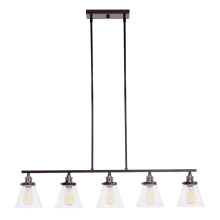 5 Light 44 Inch Wide Linear Pendant with Glass Shades