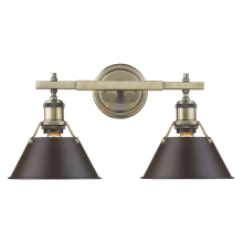 Orwell 2 Light 18-1/4" Wide Bathroom Vanity Light in Aged Brass with Colorful Shades