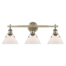 Orwell 3 Light 27" Wide Bathroom Vanity Light in Aged Brass with Colorful Shades
