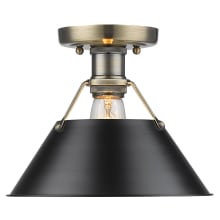 Orwell Single Light 10" Wide Semi-Flush Mount Ceiling Fixture in Aged Brass with Colorful Shade