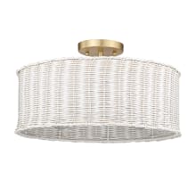 Erma 3 Light 16" Wide Semi-Flush Drum Ceiling Fixture with White Wicker Shade