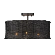Erma 3 Light 16" Wide Semi-Flush Drum Ceiling Fixture with Black Wicker Shade