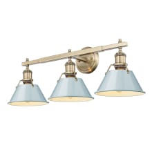 Orwell 3 Light 27" Wide Bathroom Vanity Light in Aged Brass with Colorful Shades