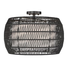 Everly 4 Light 19" Wide Semi-Flush Drum Ceiling Fixture with Modern Black Rattan Shade