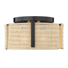 Grove 3 Light 14" Wide Semi-Flush Drum Ceiling Fixture with Natural Wicker Shade