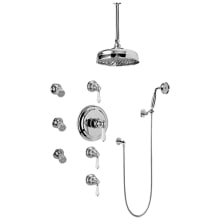 Adley Thermostatic Shower System with Shower Head, Hand Shower, Bodysprays, Shower Arm, Hose, and Valve Trim with Four Porcelain Lever Handles