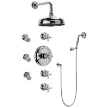 Adley Thermostatic Shower System with Shower Head, Hand Shower, Bodysprays, 12" Wall Mounted Shower Arm, Hose, and Valve Trim with Cross Handles