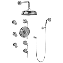 Adley Thermostatic Shower System with Shower Head, Hand Shower, Bodysprays, Wall Mounted Shower Arm, Hose, and Valve Trim with Porcelain Lever Handles