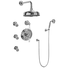Adley Thermostatic Shower System with Shower Head, Hand Shower, Bodysprays, Shower Arm, Hose, and Valve Trim with Two Porcelain Handles
