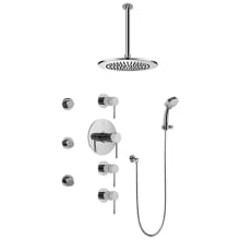 M.E./M.E. 25 Thermostatic Shower System with Shower Head, Multi Function Hand Shower, Bodysprays, Ceiling Mounted Shower Arm, Hose, and Valve Trim