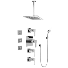 Qubic Thermostatic Shower System with Shower Head, Multi Function Hand Shower, Bodysprays, Ceiling Mounted Shower Arm, Hose, and Valve Trim