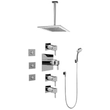 Qubic Tre Thermostatic Shower System with Shower Head, Multi Function Hand Shower, Bodysprays, Ceiling Mounted Shower Arm, Hose, and Valve Trim