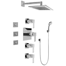 Qubic Thermostatic Shower System with Shower Head, Multi Function Hand Shower, Bodysprays, Wall Mounted Shower Arm, Hose, and Valve Trim