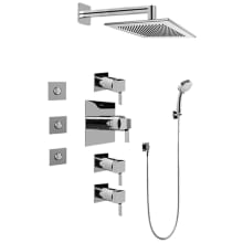 Qubic Tre Thermostatic Shower System with Shower Head, Multi Function Hand Shower, Bodysprays, Wall Mounted Shower Arm, Hose, and Valve Trim
