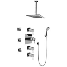 Qubic Tre Thermostatic Shower System with Shower Head, Multi Function Hand Shower, Swivel Bodysprays, Shower Arm, Hose, and Valve Trim