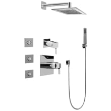 Qubic Tre Thermostatic Shower System with Shower Head, Hand Shower, Bodysprays, Wall Mounted Shower Arm, Hose, and Valve Trim with 3 Function Diverter