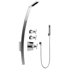 Immersion Thermostatic Shower System with Wall Mounted Luna Shower Head, Hand Shower, Hose, and Valve Trim with Contemporary Handles