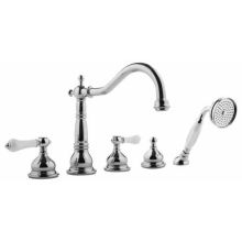 Canterbury Roman Tub Filler Faucet with Hand Shower, Diverter and Porcelain Lever Handles