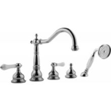 Canterbury Roman Tub Filler Faucet with Hand Shower, Diverter and Metal Cross Handles