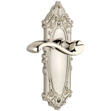 Grande Victorian Solid Brass Rose Right Handed Passage Door Lever Set with Portofino Lever and 2-3/8" Backset