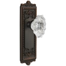 Windsor Solid Brass Rose Privacy Door Knob Set with Biarritz Crystal Knob and 2-3/8" Backset