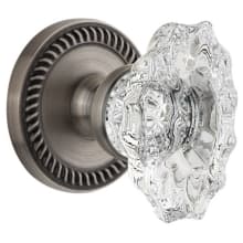 Newport Solid Brass Rose Privacy Door Knob Set with Biarritz Crystal Knob and 2-3/8" Backset