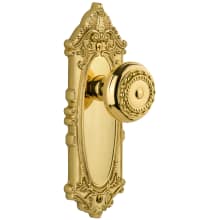 Grande Victorian Solid Brass Rose Privacy Door Knob Set with Parthenon Knob and 2-3/8" Backset