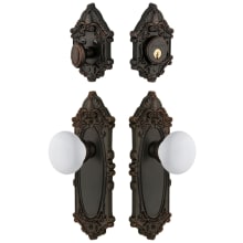 Grande Victorian Solid Brass Single Cylinder Keyed Entry Knobset and Deadbolt Combo Pack with Hyde Park Knob and 2-3/8" Backset