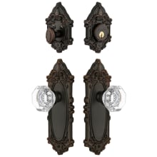 Grande Victorian Solid Brass Single Cylinder Keyed Entry Knobset and Deadbolt Combo Pack with Chambord Crystal Knob and 2-3/8" Backset