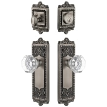 Windsor Solid Brass Single Cylinder Keyed Entry Knobset and Deadbolt Combo Pack with Chambord Crystal Knob and 2-3/8" Backset