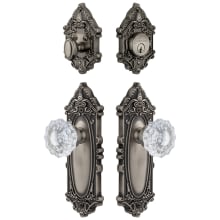 Grande Victorian Solid Brass Single Cylinder Keyed Entry Knobset and Deadbolt Combo Pack with Versailles Crystal Knob and 2-3/8" Backset