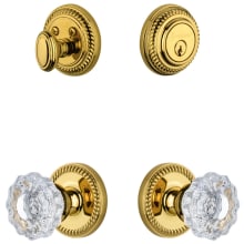 Newport Solid Brass Single Cylinder Keyed Entry Knobset and Deadbolt Combo Pack with Versailles Crystal Knob and 2-3/8" Backset