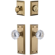 Fifth Avenue Solid Brass Single Cylinder Keyed Entry Knobset and Deadbolt Combo Pack with Fontainebleau Crystal Knob and 2-3/8" Backset