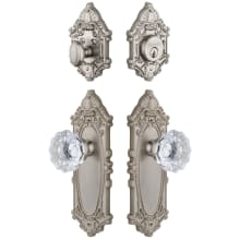 Grande Victorian Solid Brass Single Cylinder Keyed Entry Knobset and Deadbolt Combo Pack with Fontainebleau Crystal Knob and 2-3/8" Backset