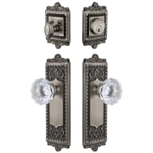 Windsor Solid Brass Single Cylinder Keyed Entry Knobset and Deadbolt Combo Pack with Fontainebleau Crystal Knob and 2-3/8" Backset