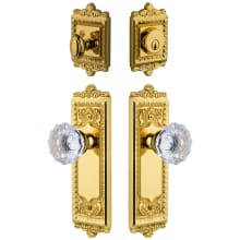 Windsor Solid Brass Single Cylinder Keyed Entry Knobset and Deadbolt Combo Pack with Fontainebleau Crystal Knob and 2-3/8" Backset