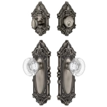 Grande Victorian Solid Brass Single Cylinder Keyed Entry Knobset and Deadbolt Combo Pack with Bordeaux Crystal Knob and 2-3/8" Backset