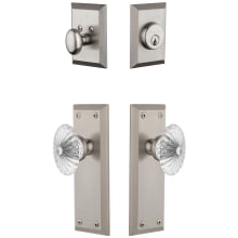 Fifth Avenue Solid Brass Single Cylinder Keyed Entry Knobset and Deadbolt Combo Pack with Burgundy Crystal Knob and 2-3/8" Backset