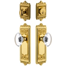 Windsor Solid Brass Single Cylinder Keyed Entry Knobset and Deadbolt Combo Pack with Provence Crystal Knob and 2-3/8" Backset